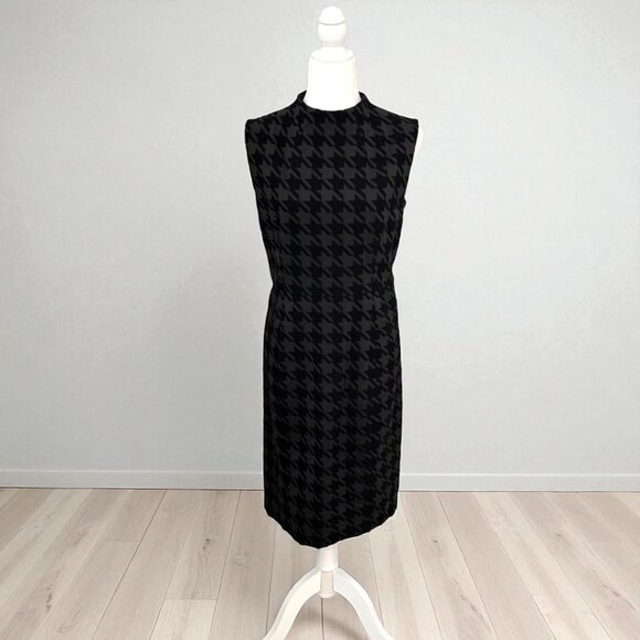 EUC Ann Taylor Houndstooth Jacquard Mock Neck Sheath Dress | Black | 12 Petite - Picture 4 of 9